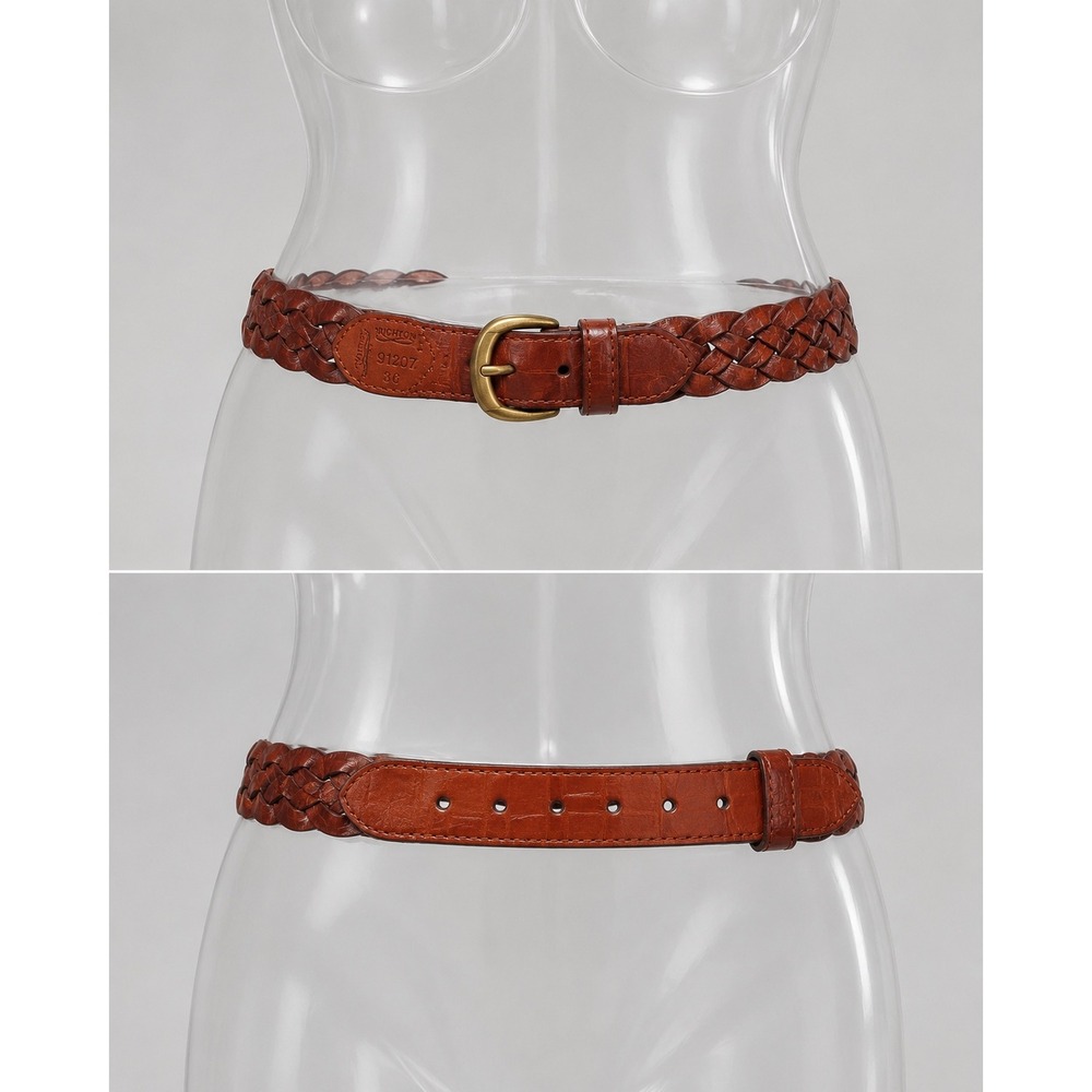 Brighton Braided Leather Belt Women Size 36 Brown Croc Embossed Boho Western - Picture 6 of 10